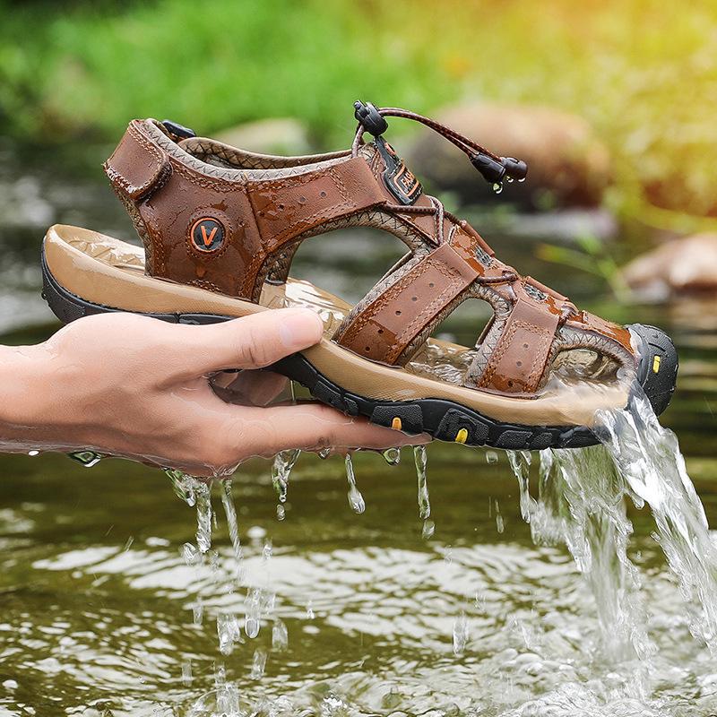 Men's Plus Size Cowhide Summer Sandals - Outdoor Water and Beach Shoes