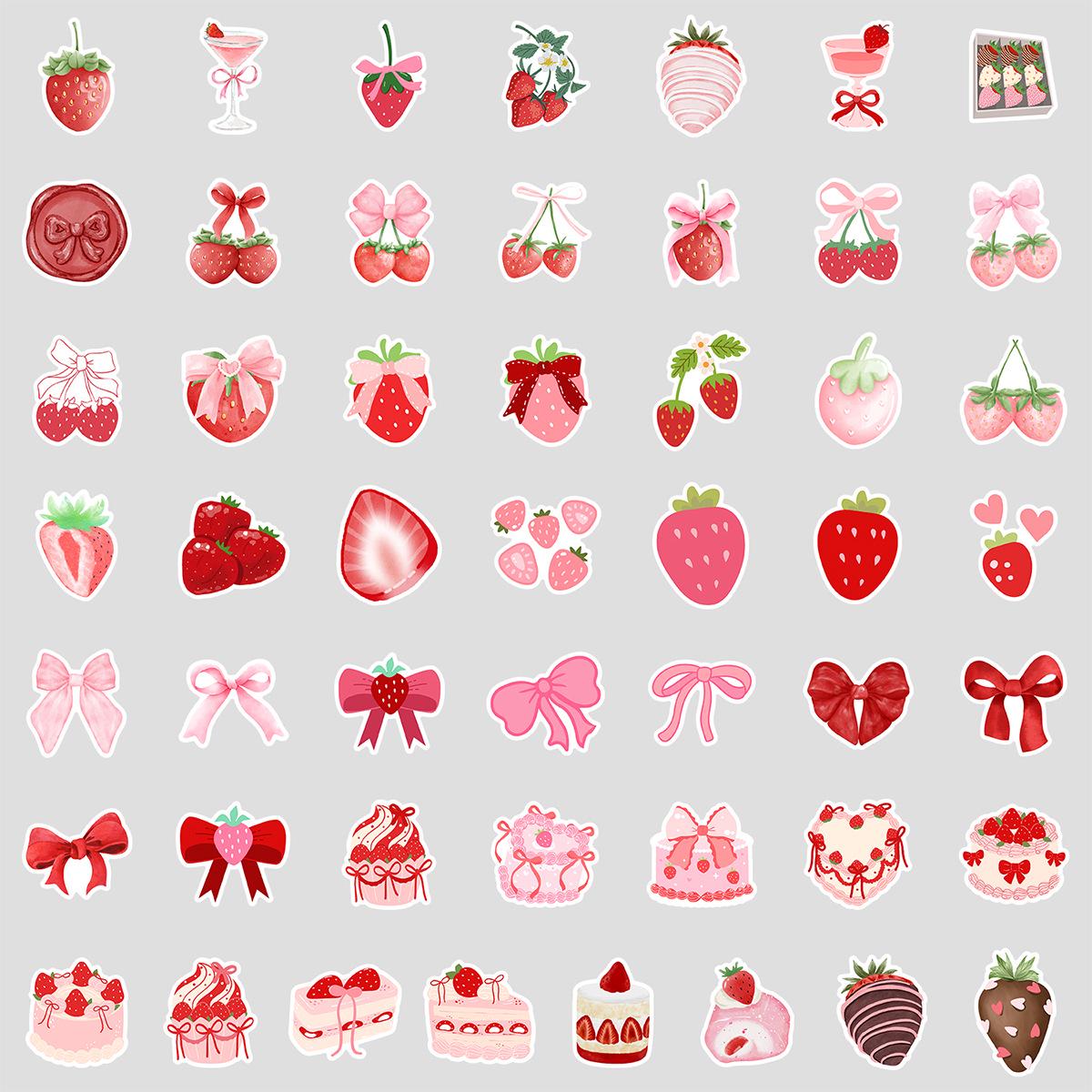 50-Pack Pink Strawberry Waterproof Stickers for Water Bottles and Phones