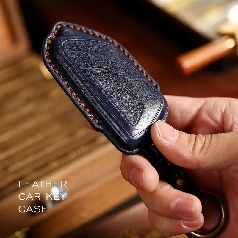 Leather Handmade Car Key Case for Skoda SEAT VW Golf 8 Mk8 3 BNT Key Fob Genuine Leather Case Cover Keyring Shell Bag