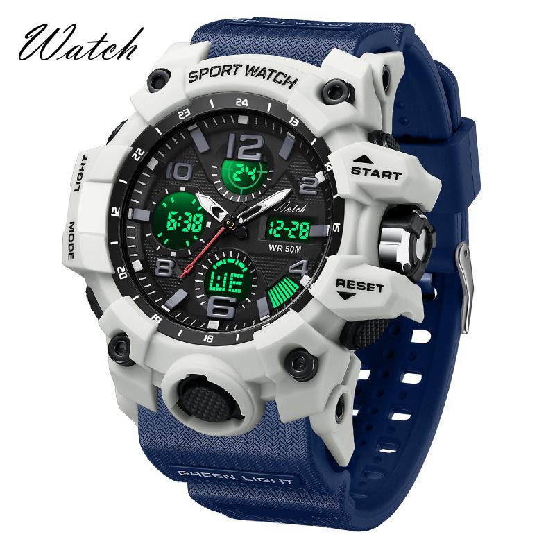 Men's Sports Multifunctional Dual Display Waterproof Watch with Calendar and Alarm