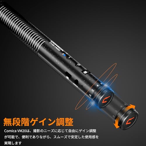 COMICA VM20 Shotgun Microphone, External, High Sensitivity Camera Microphone, 75/150Hz Low-Cut Mode, Stepless Gain Adjustment, 60 Hours Battery Life,