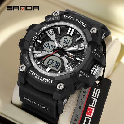 SANDA Fashion Men's Electronic Watch Multi Functional Outdoor Sports Waterproof Calendar Night Light LED Men's Watch