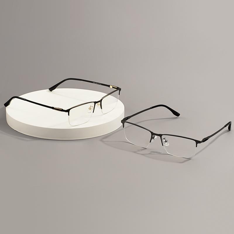 Fashion Large Black Rectangle Metal Half Rim Eyeglasses Frame Big Men Business Spectacles For Myopia Optical Prescription Lenses