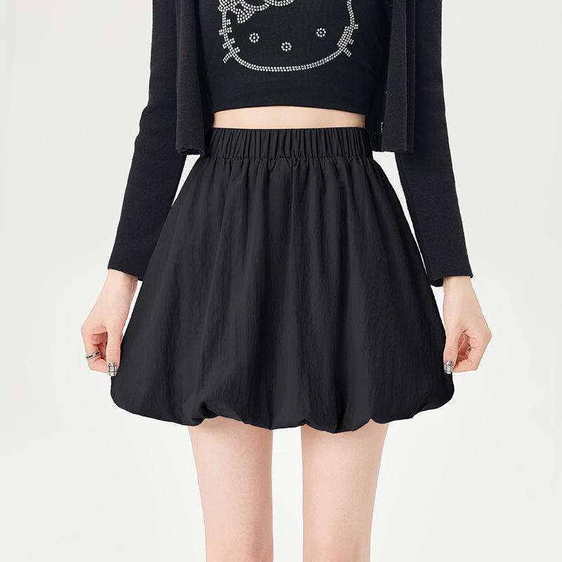 2025 Spring/Summer Women's Versatile Solid Color A-line Bud Skirt with Elastic High Waist