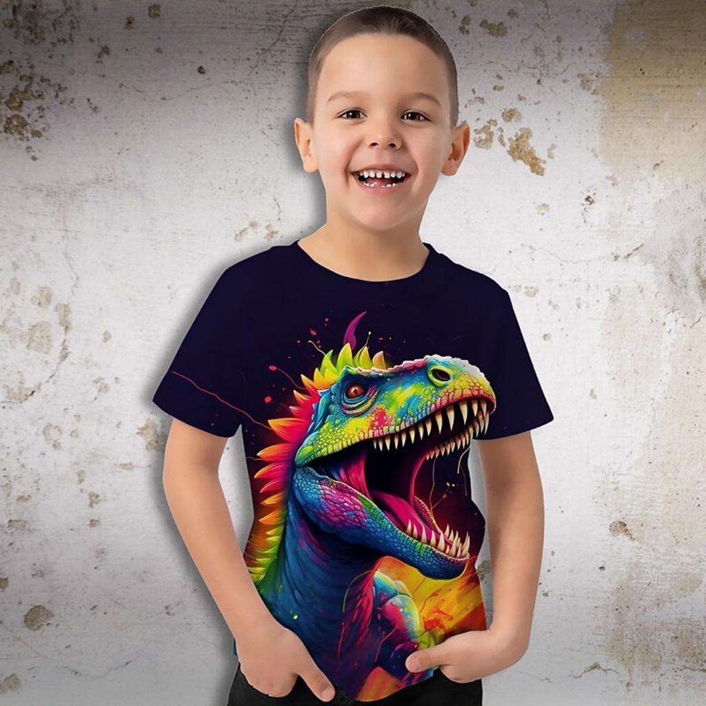 Sommer Kinderkleidung 3D-Druck T-Shirt für Jungen Dinosaurier Kurzarm Kinder T-Shirts