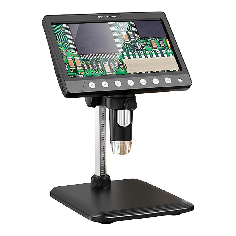 

7-дюймовый IPS цифровой микроскоп 5MP 1200X HD объектив увеличение 8 светодиодов регулировка света электронный микроскоп ремонт монет лупа чёрный