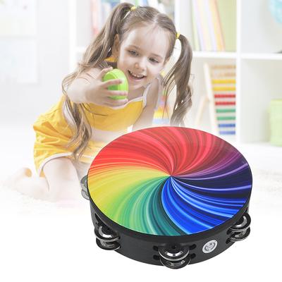 8 Inch Rainbow Tambourine Wooden Handbell Early Education Percussion Instrument with Double Row