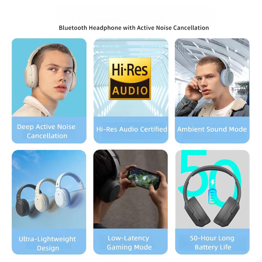 Edifier W820NB Classic Edition, Over-Ear, Bluetooth Active Noise Cancelling Headphones, White