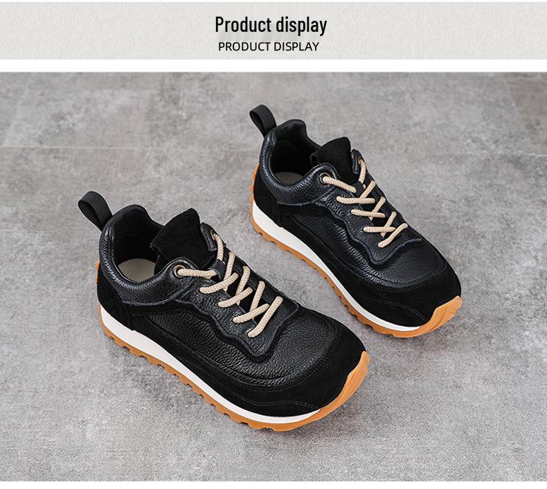 Women's Thick Sole Genuine Leather Dad Shoes - Height-Increasing, Casual Autumn/Winter Sports Sneakers