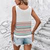 Women's Loose V-neck Color Block Stripe Knit Sweater Vest - Spring/Summer Collection