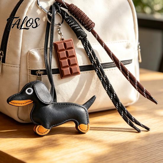 Handbag Decorative Pendant Faux Leather Dachshund Keychain Pendant, Cartoon Dog Hanging Keyring Decor with Braided Rope, Accessories Metal Carabiner
