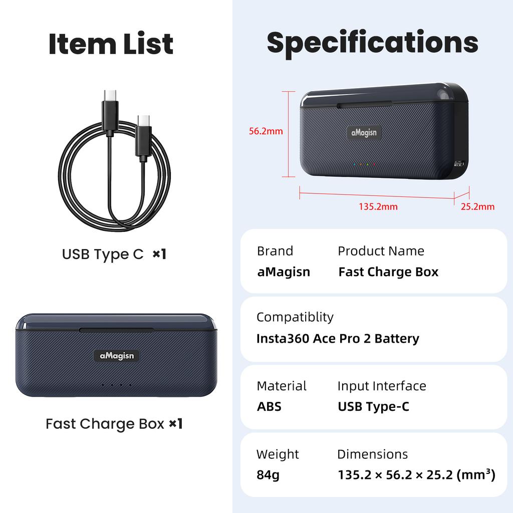 For Insta360 Ace Pro 2 Battery Charger Fast Charging Case Charge Hub Portable For Insta360 Ace Pro 2 Power Accessories