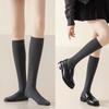 5 Pairs Women Rib Knitted Cotton Over The Calf Socks with Thick Double Stitching Classical Solid Color Knee Length Socks