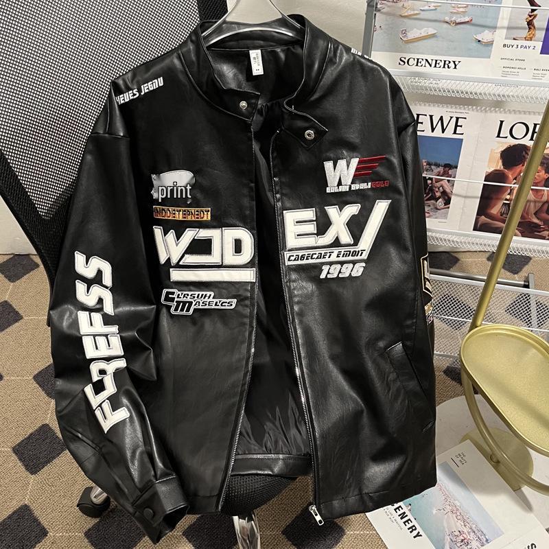 

Men s Retro Motorcycle PU Leather Jacket - Spring/Autumn Aviator Racing Style 2XL