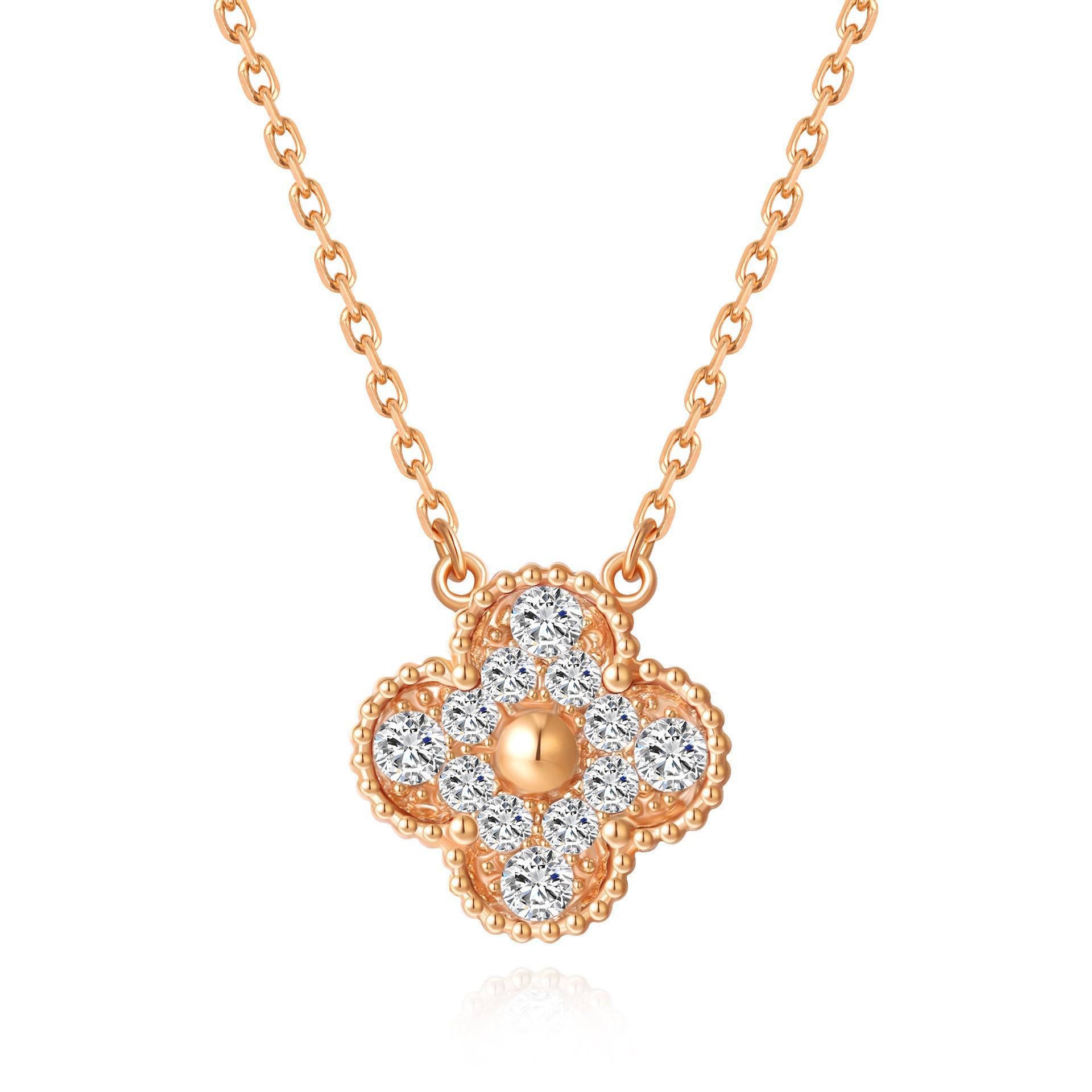 Bojiaxing S925 Sterling Silver Diamond Four-Leaf Clover Necklace - Exquisite Fashion Pendant Jewelry