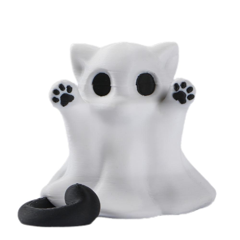 Hand-Raising Posture Ghost Cat Ornament 3D-printed Halloween Cat Desk Figurine Office