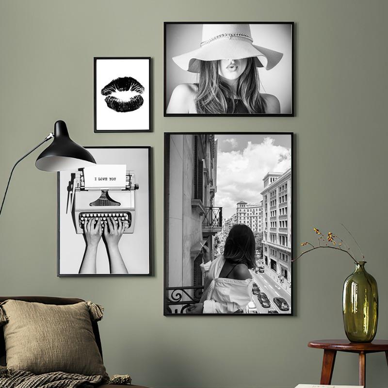 Paris Bridge Fashion Girl Car Building Black White Photos Posters Wall Art Canvas Prints Painting Picture for Living Room Decor