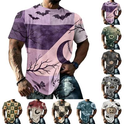 Men's Halloween Vintage Short Sleeve T Shirt Loose Fit Breathable Summer Sports Streetwear Casual Everyday Top with Spider Web Bat Moon Print