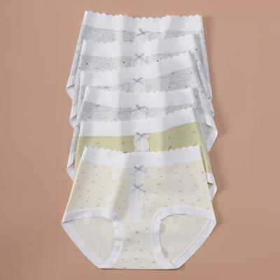Women's Spring and Summer Lace Cotton Color Yarn 10A Anti Bacterial Mid Waist Briefs