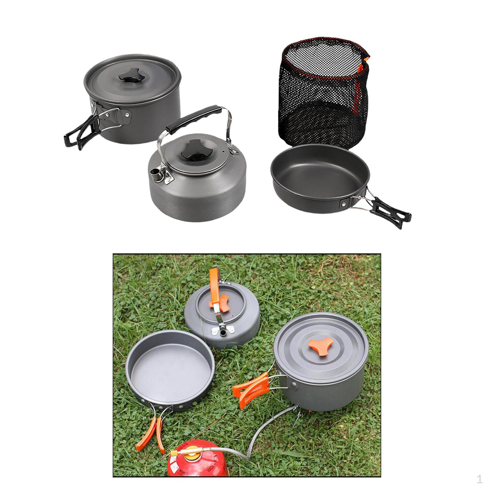 -light Aluminum Alloy Camping Cookware Mess Kit Utensils Outdoor Cooking Teapot Picnic Tableware Set 8Pcs_Black
