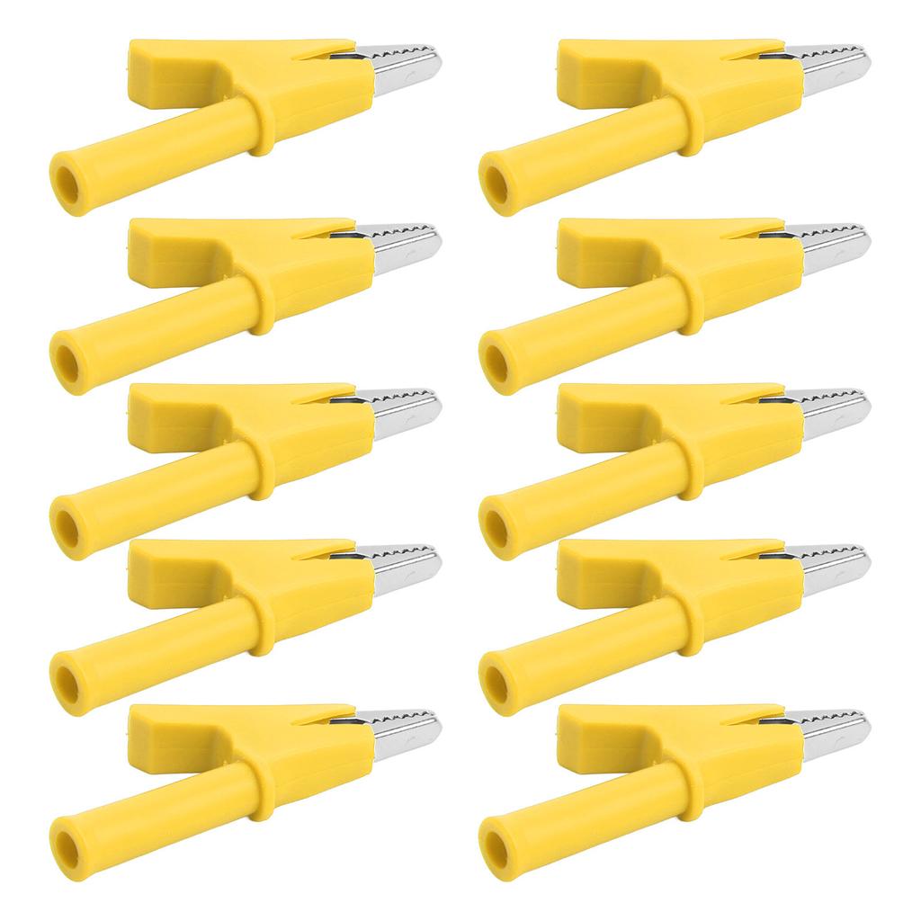 10Pcs Crocodile Clip Testing Clamp 10mm Opening 10A with 4mm Socket Accessory Set KitYellow