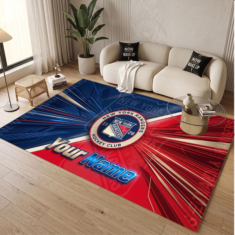 Custom Rug New York Rangers Pattern Print Name Text Soft Non‑Slip Floor Carpet for Home Indoor Decoration