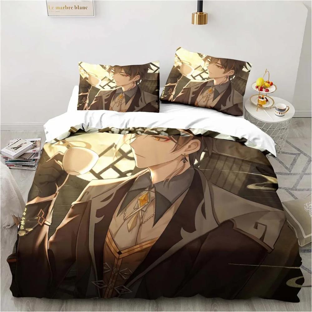 Cartoon Anime Genshin Impact Game Bedding Set for Bedroom Bedspreads for Bed Linen Comefortable Duvet Cover Quilt and Pillowcase