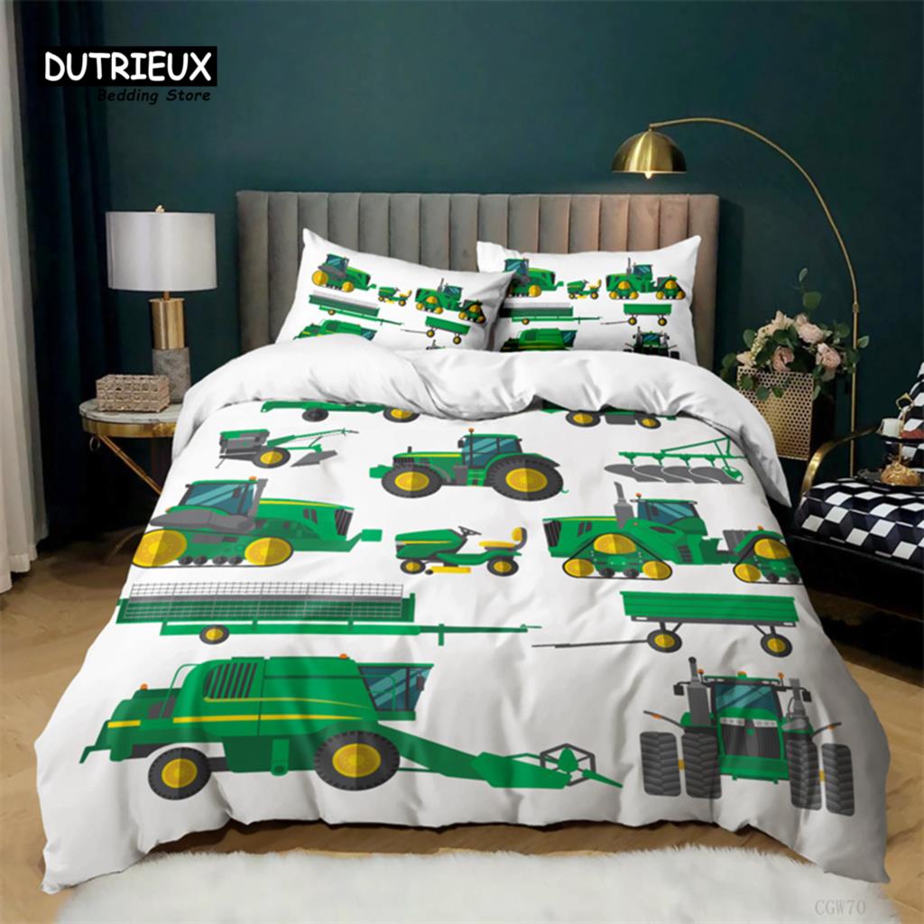 Boys Cartoon Car Duvet Cover Twin King Kids Construction Vehicles Bedding Set Microfiber Cartoon Machinery Truck Comforter Cover
