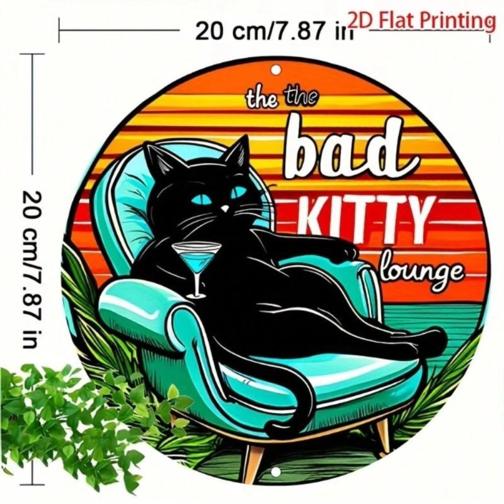 Vintage Black Cat Cartoon Metal Wall Sign 8x8 Inch Retro Home Decor