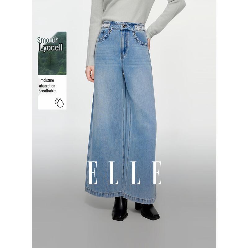 ELLE Kadın Retro Dantelli Lyocell Geniş Paça Kot Pantolon