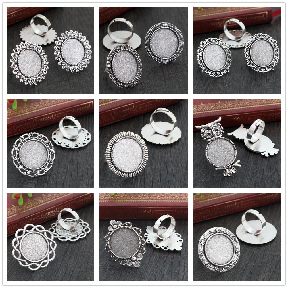 20mm 5 Stück Antik Versilbert Bronze Messing Verstellbare Ringfassungen Leer/Basis,Passend für 20mm Glas Cabochon,Knöpfe;Ringeinfassungen