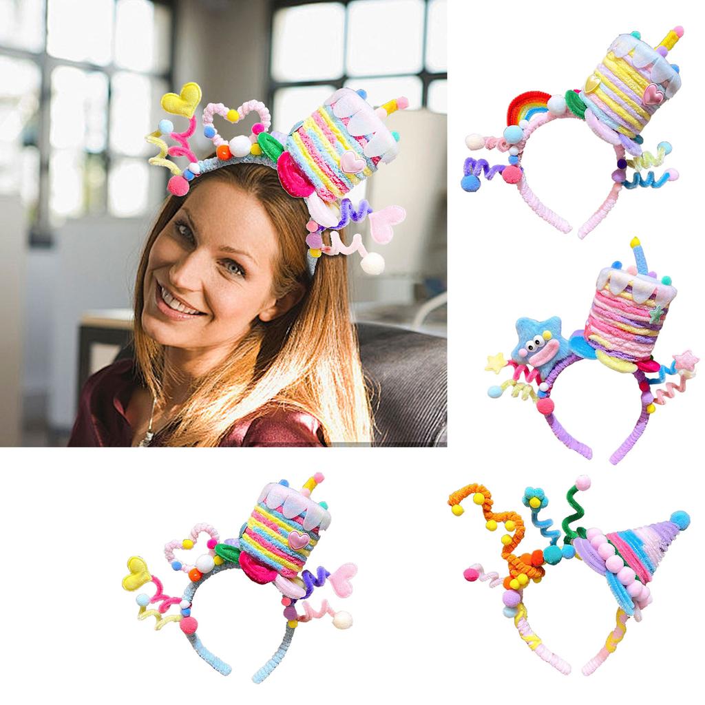 Party Star Purple Cake Hair Decoration Headpieces Adjustable Twisted Bar Birthday Headband for Women and Girls