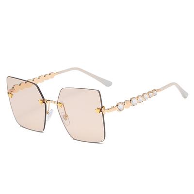 2024 Uv400 Unique Vintage Retro Custom Logo Square Metal Frame Rimless Shades New Trendy Fashion Sunglasses