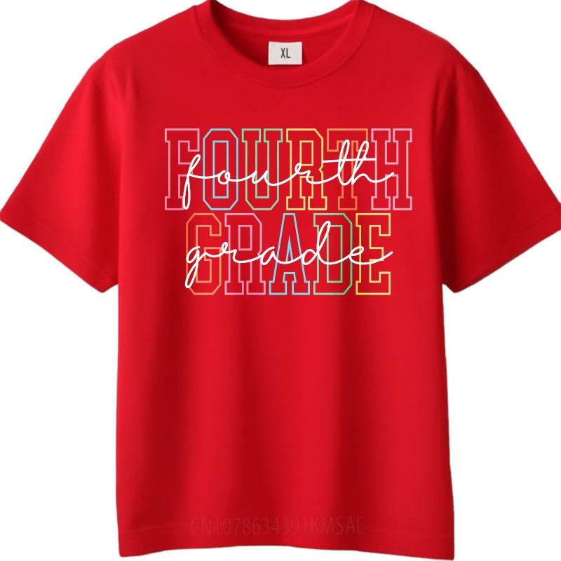 Men Cotton Tshirt Plus Size Summer Unisex T Shirt Fourth Grade Rainbow Outline Text Short Sleeve Printed O Neck Top Tees