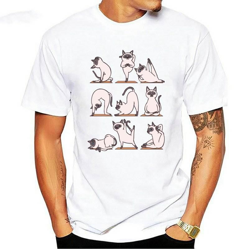 Classic Aesthetic Siamese Cat Yoga Cartoon Printed T-shirt Kawaii Women Man Summer Slim Breathable Short-sleev Ropa Hombre Tops