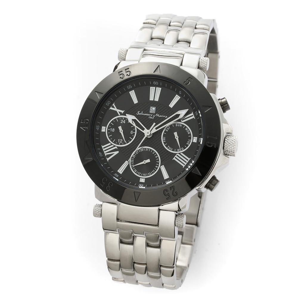 Authentic Salvatore Marra Wristwatch SM22108-SSBK, 10 ATM Water Resistant, Date and Day Display, Metal Strap, SSBK