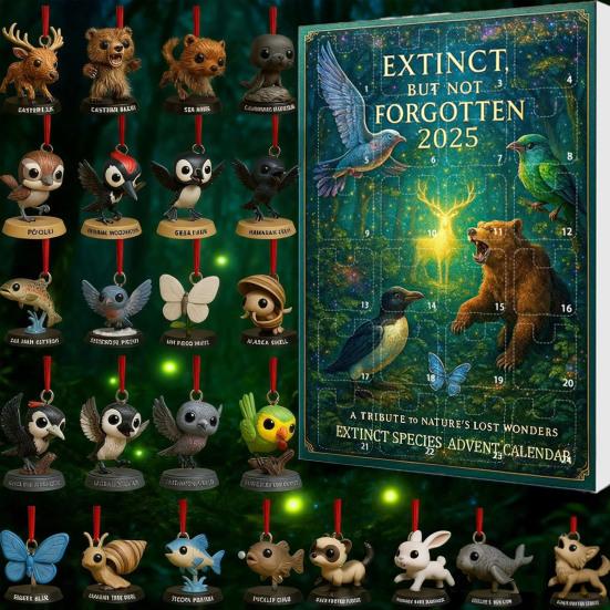 Extinct Species Advent Calendar 24-Day Christmas Countdown Decoration 2D Flat Acrylic Animal Pendant Multifunctional
