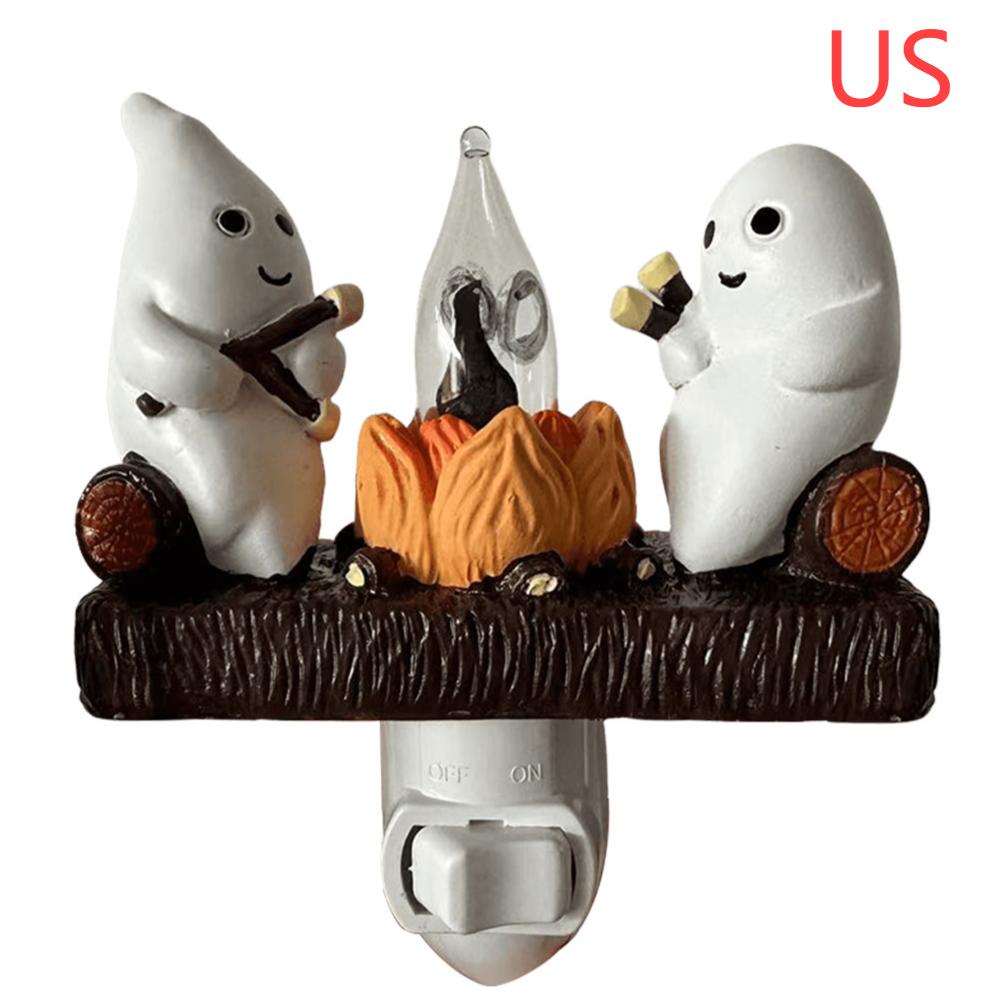 

New Fashionable Ghost Campfire Nightlight Ghost Campfire Flickering Plug In Night Light Halloween Ghost Pumpkin Night Light