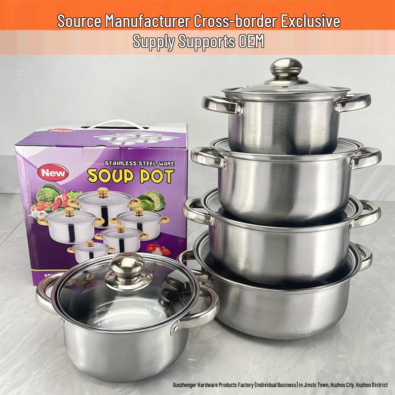 Grenzüberschreitendes 10-teiliges Edelstahl-Kochgeschirr-Set: Verdickte Milch- und Suppentöpfe, Ideales Geschenk