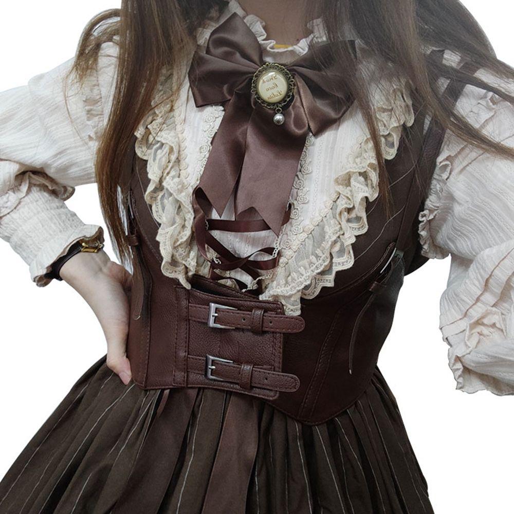 High Waist Corset Lolita Belts Elastic Waist Strap Extra Wide Waistband PU Leather Cummerbund