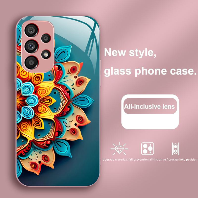 Abstract Flower Green For Samsung Galaxy S23 U Ltra 24 Plus S20 21 FE S25 Ultra A70 A72 73 51 52 53 Tempered Glass Phone Case