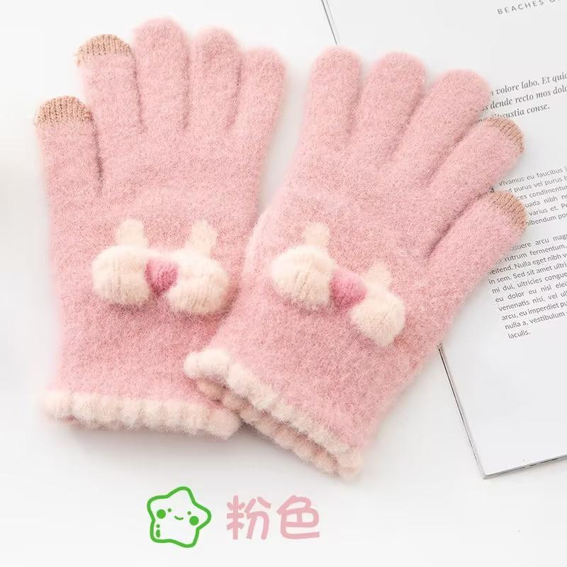 Plush Gloves for Cycling Warm and Plush Touch Screen Butterfly Knot Knitted Gloves for Women In Winter