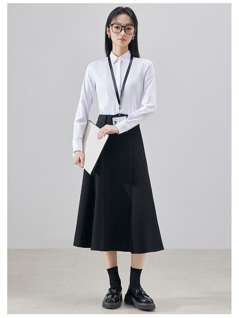 Women's Blue Long-Sleeve Professional Shirt - Solid Color, Ideal for Spring/Autumn Office and Interview Wear