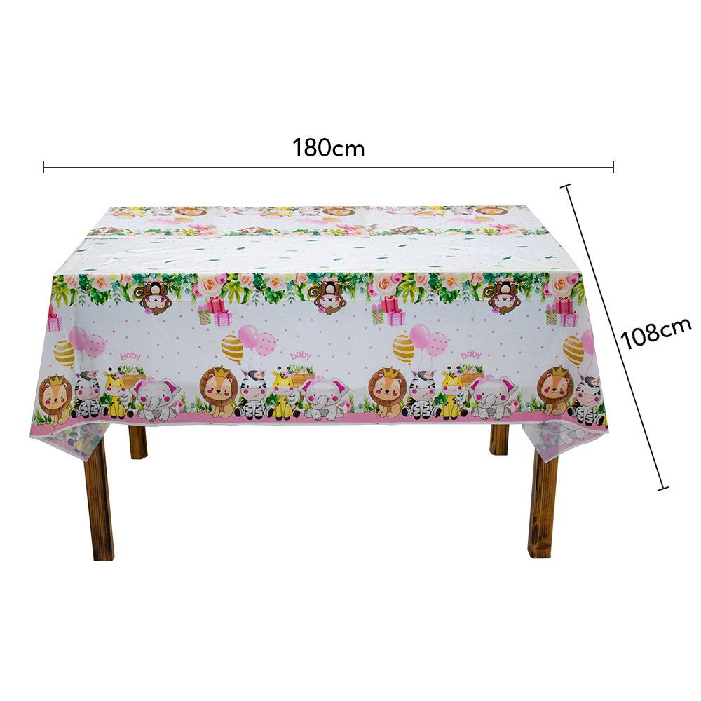 Pink Jungle Animals Party Tableware Set: Plates, Cups, Napkins & Tablecloths.