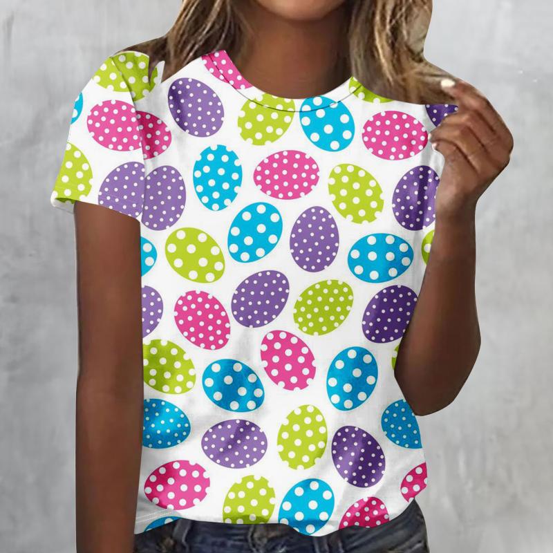 2025 Women's Street Fashion T-shirt Easter Series 3D Printed Short Sleeve Versatile Loose Casual Round Neck Top Women's Wear
