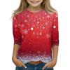 Christmas Day Print Tops For Youth Girls 4-11 Years Round Neck 3/4 Sleeves T-Shirts Trendy Tops Outfit Tees
