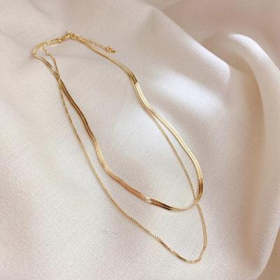 925 Sterling Silver Minimalist Double Layers Long Box Chain Choker Necklaces for Women Girls Statement Party Jewelry Dz696