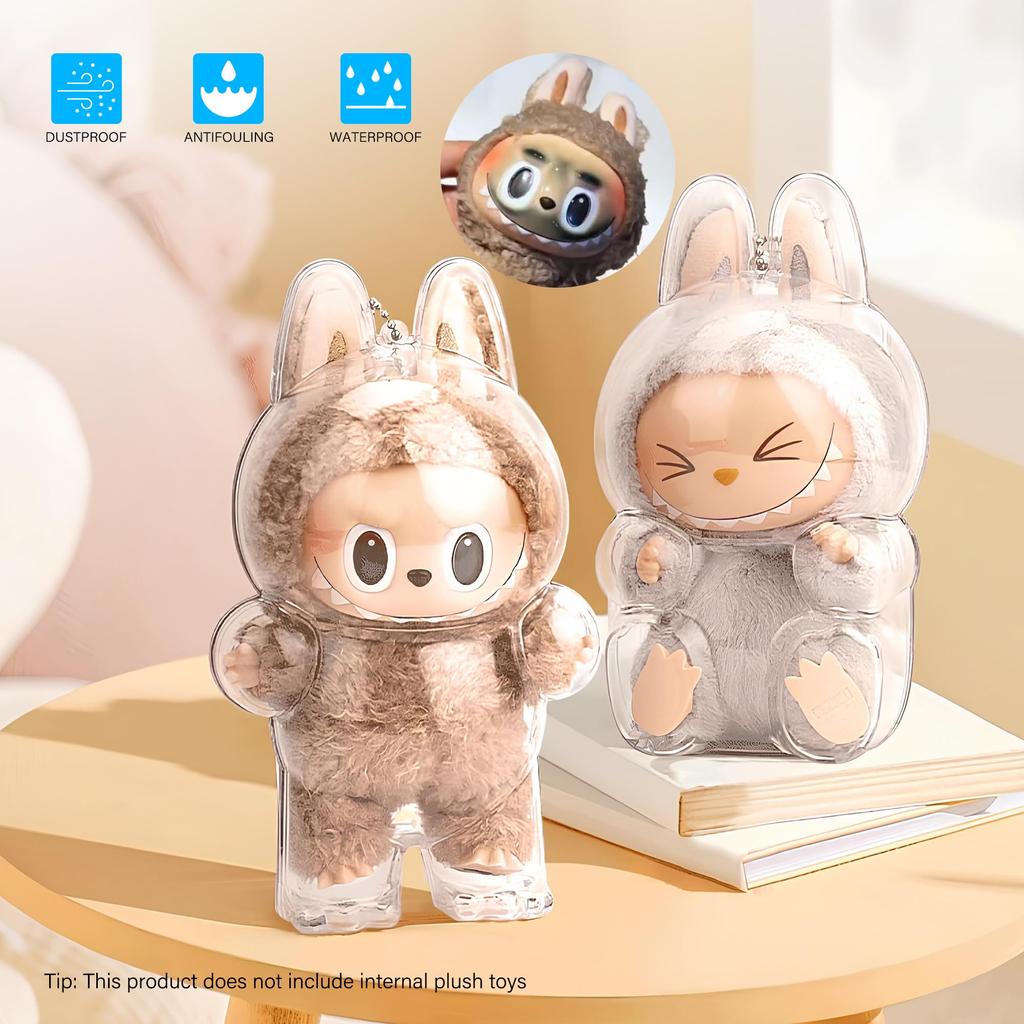 For Labubu Transparent Protective Cover V1/V2/V3/V4 Acrylic Display Case Dust Display Organizer Doll Accessories With Keychain