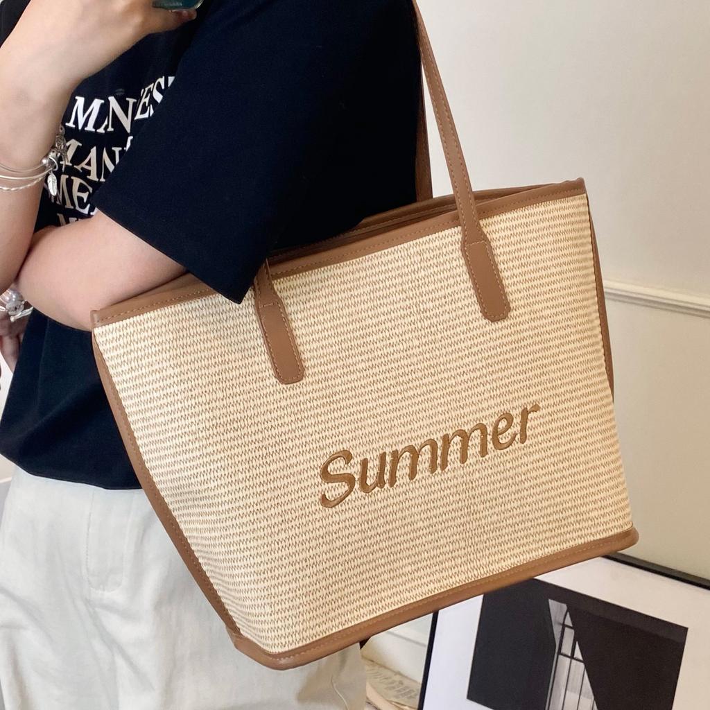 Summer Seaside Beach Vacation Straw Bag Women's 2025 New Large-capacity Shoulder Bag Fashion Commuter Tote Bag