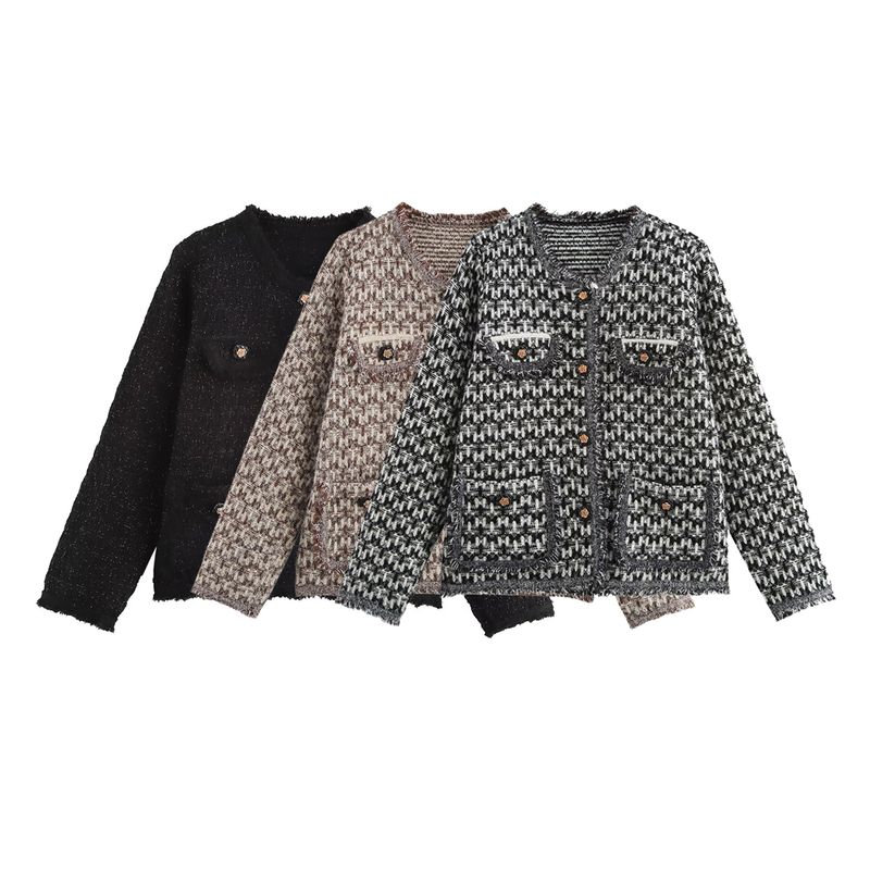 Kaslead New Arrival Women's Clothing Fashion Style Fashion Classic Style Concave-Convex Woven Burrs Tassels Knitting Sweater Outwear